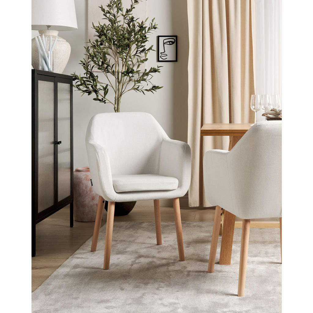 Thumbnail - Beliani Esszimmerstuhl, Weiß, Hellbraun, Textil, 1-Sitzer, 56x82x46 cm, Esszimmer, Stühle, Esszimmerstühle, Vierfußstühl...