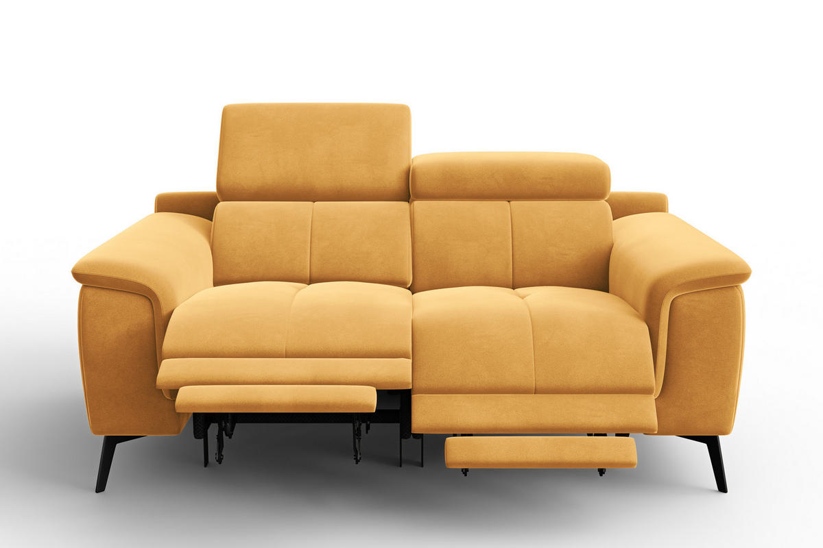 SOFA RELAX FIERO 2-Sitzer, Gelber Veloursstoff - Gelb/Schwarz, Holz/Textil (170/82/103cm) - Courtois Laville