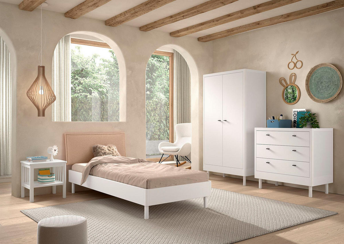 JUGENDZIMMER SET 90x200 Keeley Buche Weiß Holz Komplett Komfort Stabil - Weiß, Holz (55/180/100cm) - 58aufmkessel