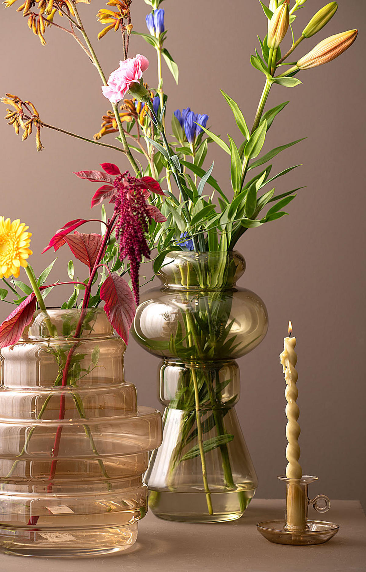 VASE Distinct Braun 25/25/30 cm - Beige, Glas (25/30cm) - Present Time