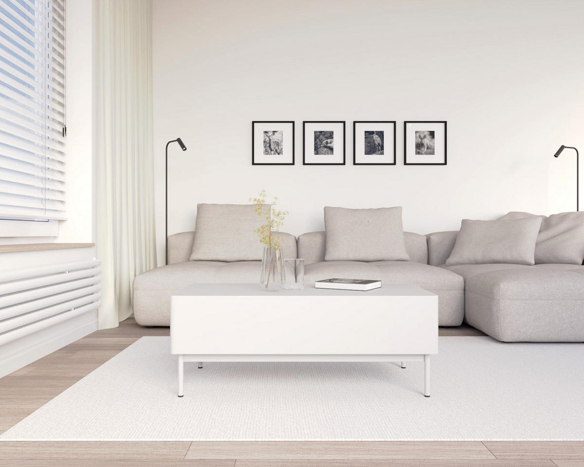 KONFERENČNÍ stolek Olio Bílý se dvěma výklopnými dvířky 100 x 53 cm - béžová/šedohnědá, kov/kompozitní dřevo (53.2/100/40.2cm) - Selsey