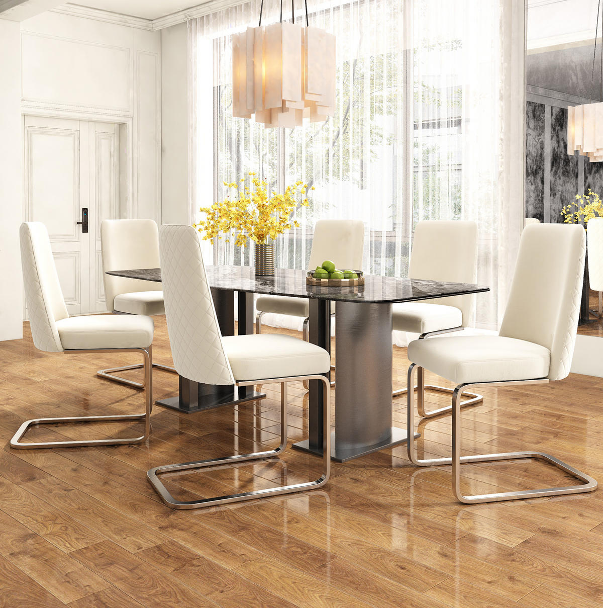 ESSZIMMERSTUHL 6er-Set Samt Beige mit Metallbeinen - Beige, Metall (45/88/52.2cm) - Meubliv