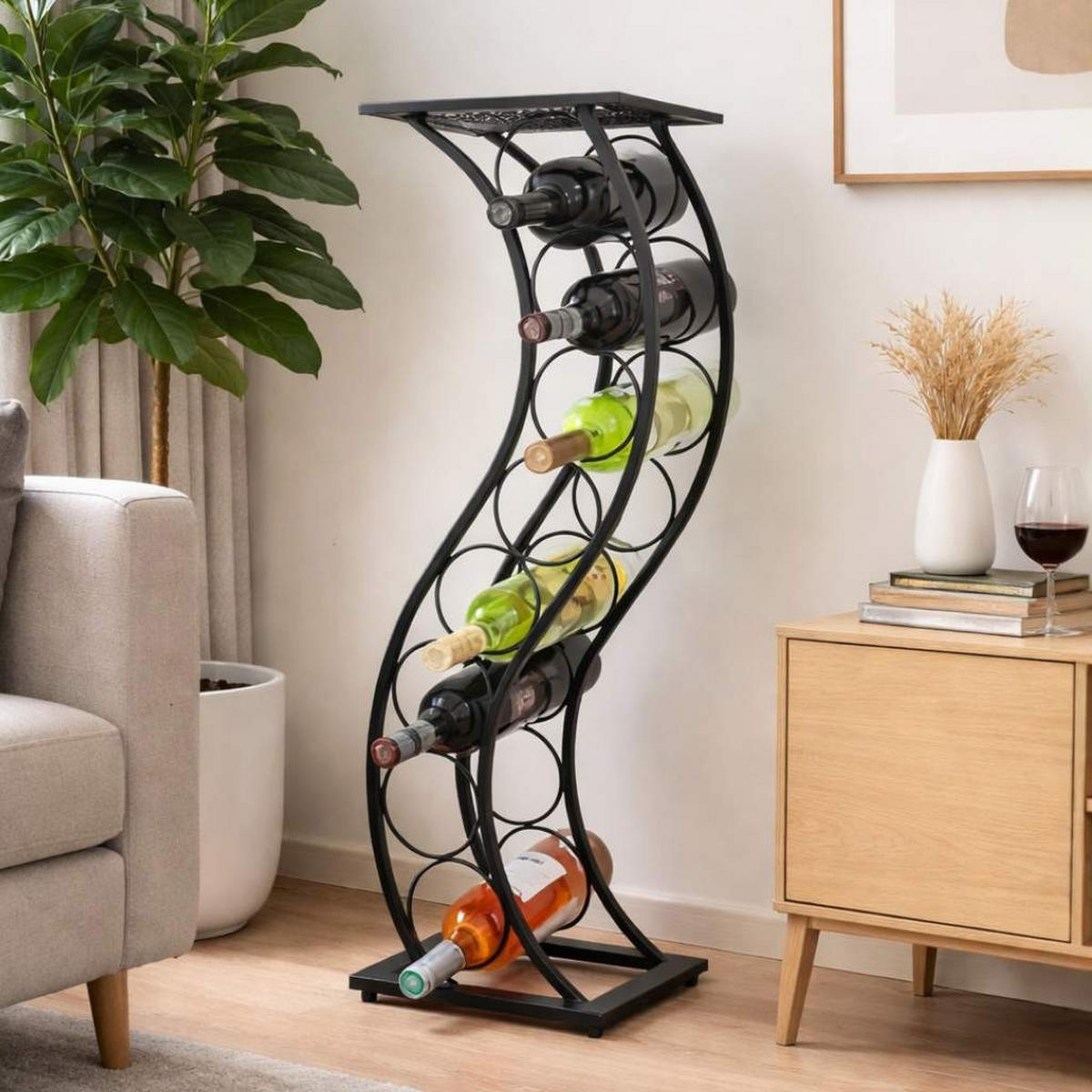 WEINREGAL Metall Schwarz 30/20/80 cm - Schwarz, Metall (30/80/20cm) - DanDiBo