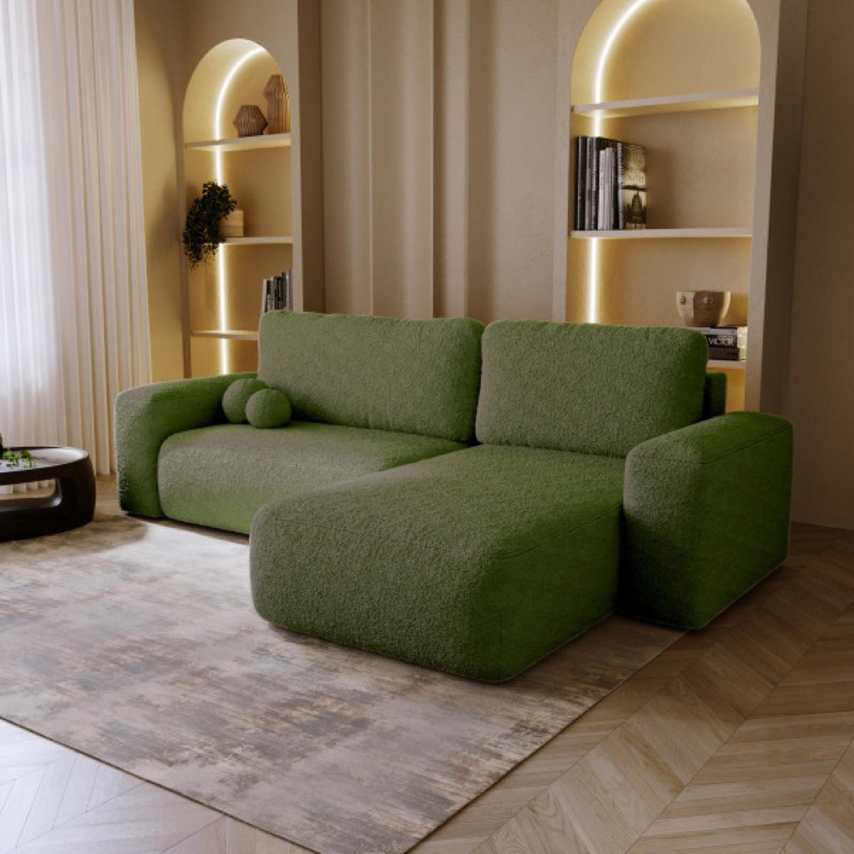 ECKSOFA Grün ILO Mit Schlaffunktion Und Bettkasten - Grün, Textil (282/177cm) - Sepro Meble
