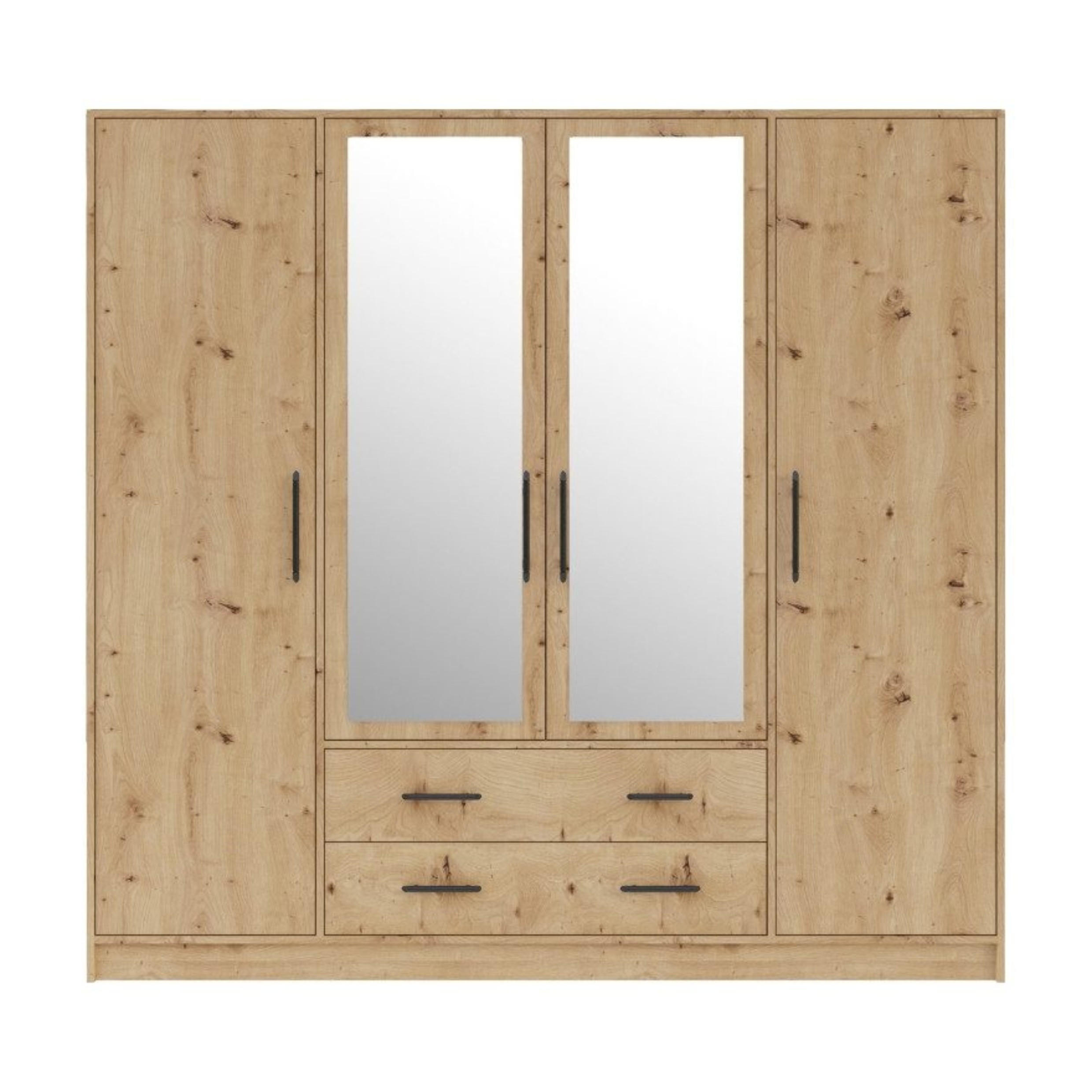 KLEIDERSCHRANK SAM SRL1 mit Spiegel 4-türig Eiche Artisan - Eiche Artisan, Holzwerkstoff (200/190/56cm) - Deine Möbel 24