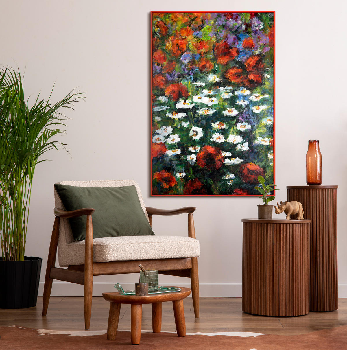 GEMÄLDE Blühende Weiten Schattenfugenrahmen Rot 120x80 cm - Rot, Holz (120/80cm) - YS-art gallery