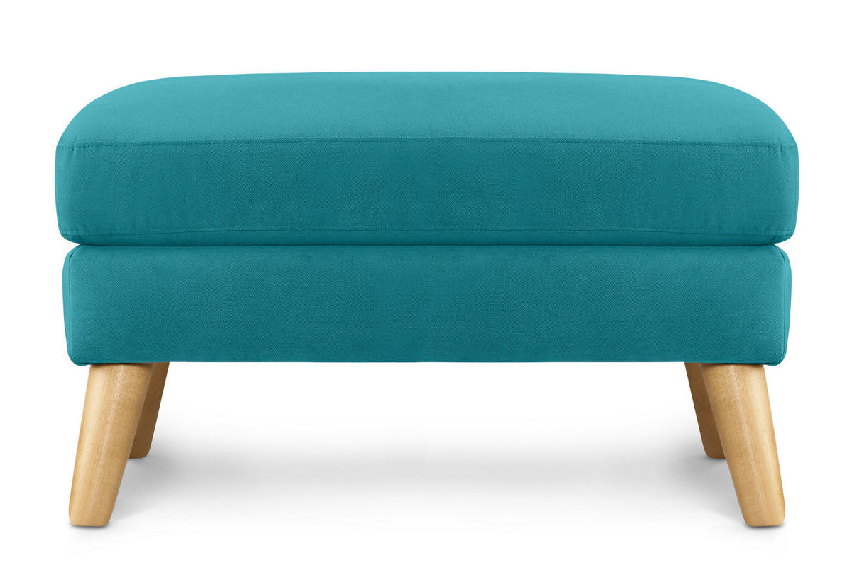 SITZHOCKER TAGIO Pouffe, türkis - Türkis/Braun, Buchenholz/Textil (65/46/80cm) - KONSIMO®