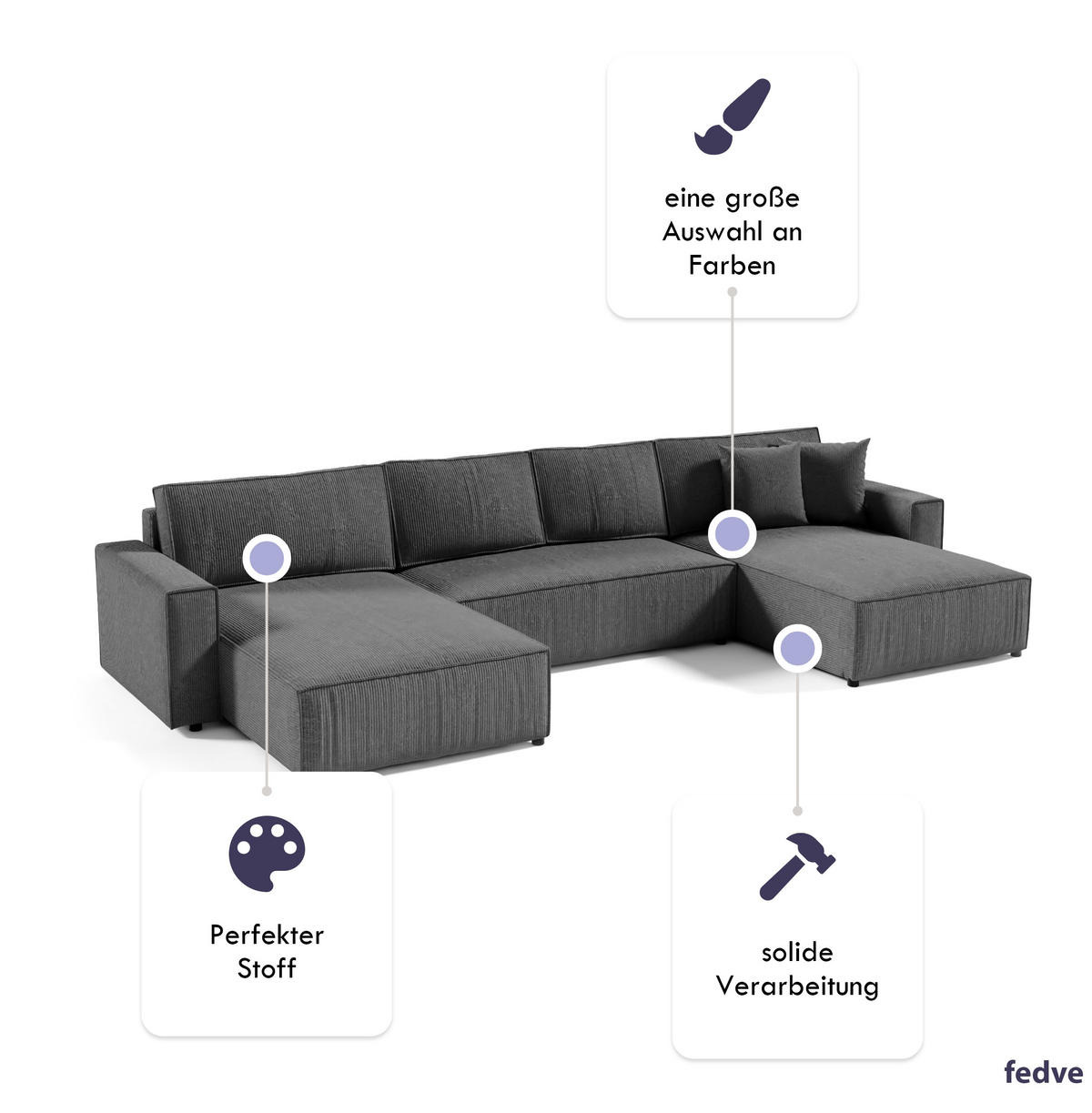WOHNLANDSCHAFT Sekwana U Grau - Braun, Naturmaterialien (185/70/398cm) - Fedve