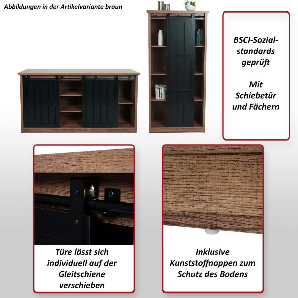 SET AUS SCHRANK UND SIDEBOARD Dunkelbraun, Schwarz - Dunkelbraun/Schwarz, Holz (150/163/40cm) - MCW