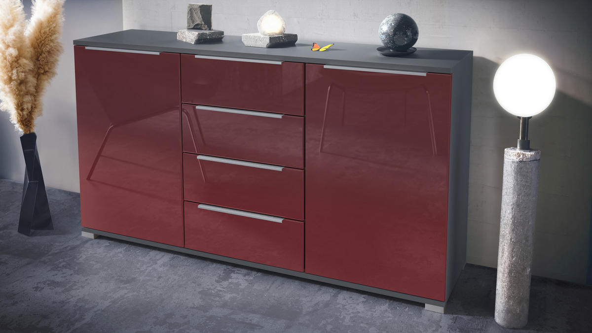 SIDEBOARD Linio Bordeaux Hochglanz - Bordeaux, Holzwerkstoff (138.5/75.5/35cm) - Vladon