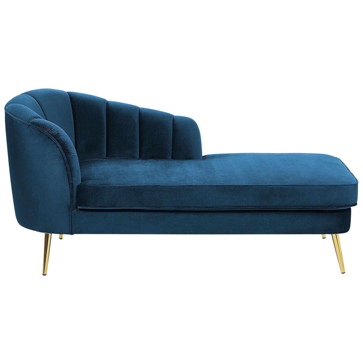 CHAISELONGUE Samtstoff marineblau linksseitig Allier - Blau/Goldfarben, Textil (150/75/76cm) - Beliani