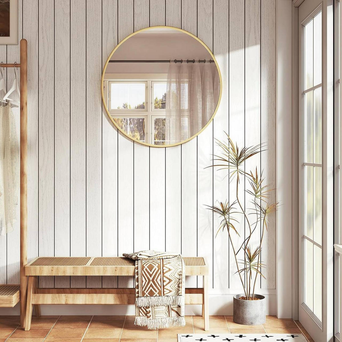WANDSPIEGEL rund, φ 70cm, Golden - Goldfarben, Glas/Holzwerkstoff (70/70/2cm) - Woltu