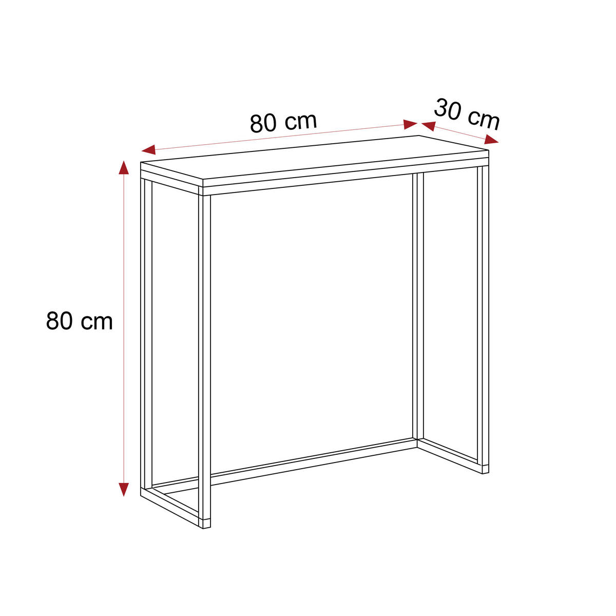 KONSOLENTISCH LORA 80 cm, Schwarz matt - Schwarz, Metall (30/80/80cm) - Idohome