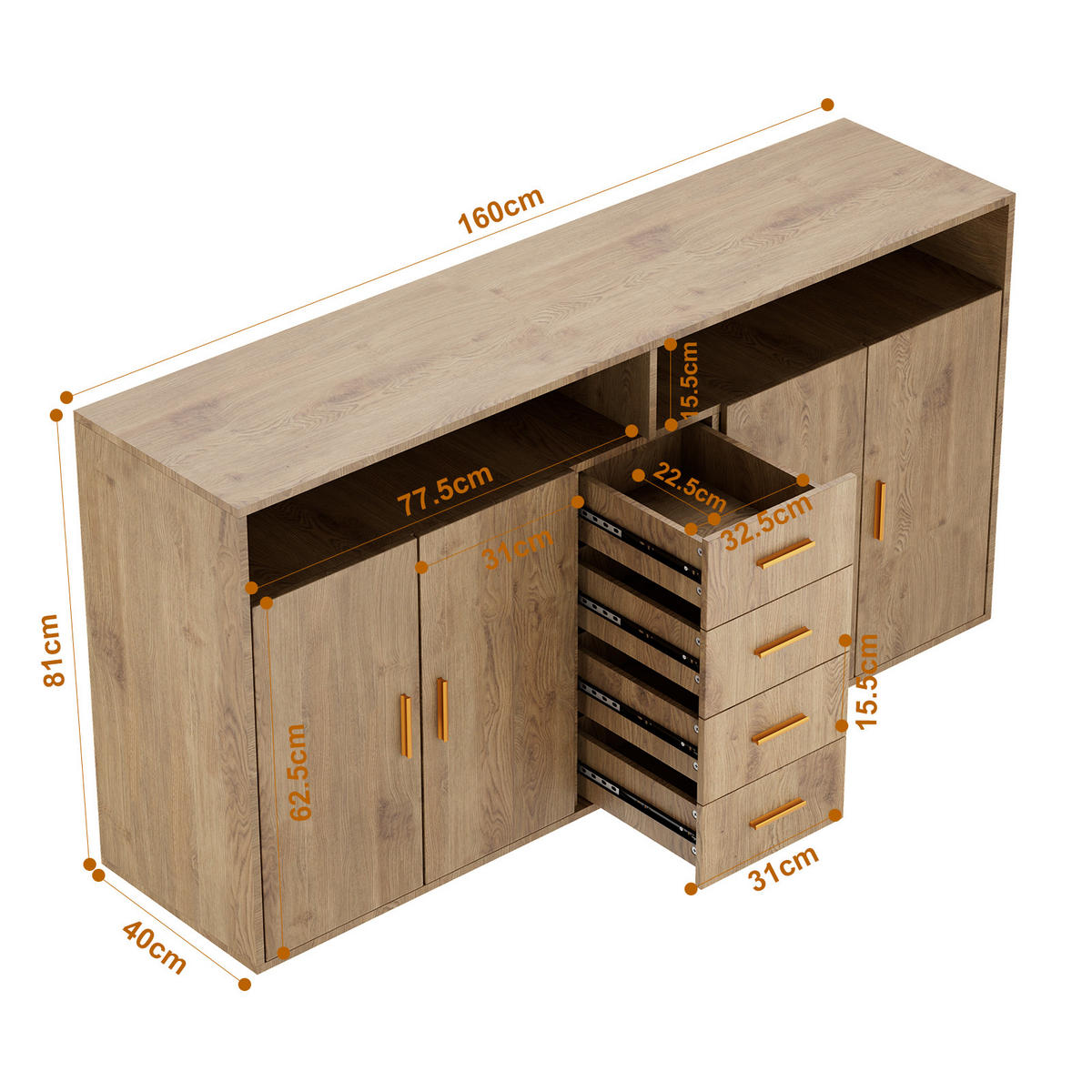 SIDEBOARD in 160/81/40cm - Walnussfarben, Holzwerkstoff/Metall (160/81/40cm) - HOMAVO