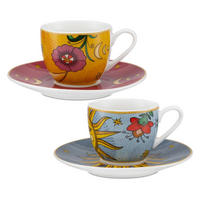 ESPRESSOTASSEN mit Untertassen 2er Set MIRABILIA 90 ml „Sole & Luna“ - Orange, Keramik (0.36L)