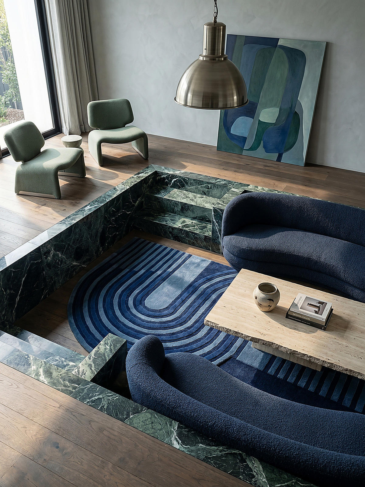 TEPPICH handgetuftet aus Wolle mit geometrischem S-förmigem Design und Hoch-Niedrig Flor Blau Shaped 150x240 - Blau, Textil (240/150cm) - KADIMA DESIGN