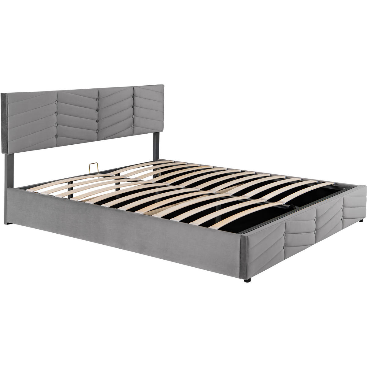 BETT Streifen-Stil Samt 180x200 Hydraulischer Bettkasten Stauraum - Grau, Textil - Raelunyi