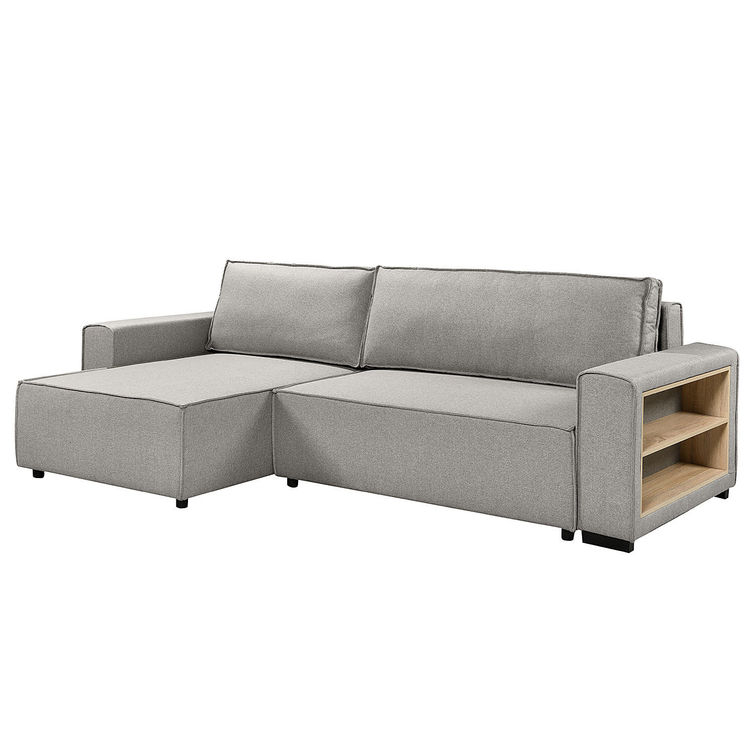 ECKSOFA mit Schlaffunktion - Flachgewebe - Schwarz/Grau, Kunststoff/Textil (284/155cm) - home24