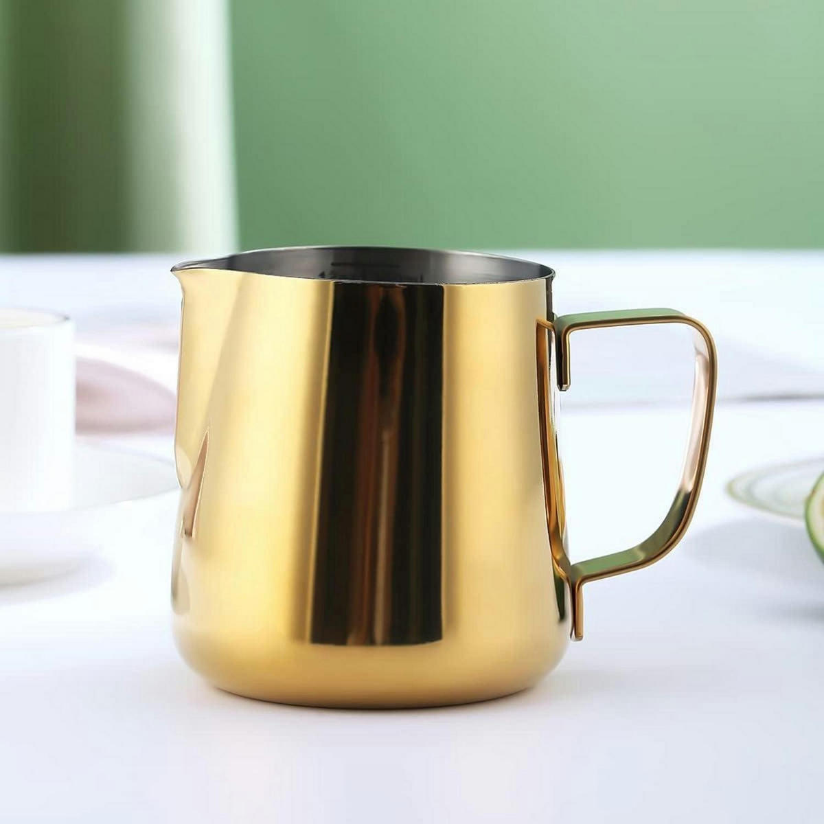 MILCHSCHAUMKRUG 350 ml Gold mit Dekorationsstift - Goldfarben, Metall (11/11cm)