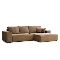 ECKSOFA Maze Hellbraun Chenille-Stoff - Rechts Seite - Hellbraun/Schwarz, Holz/Holzwerkstoff (294/185cm) - Maison de Reve