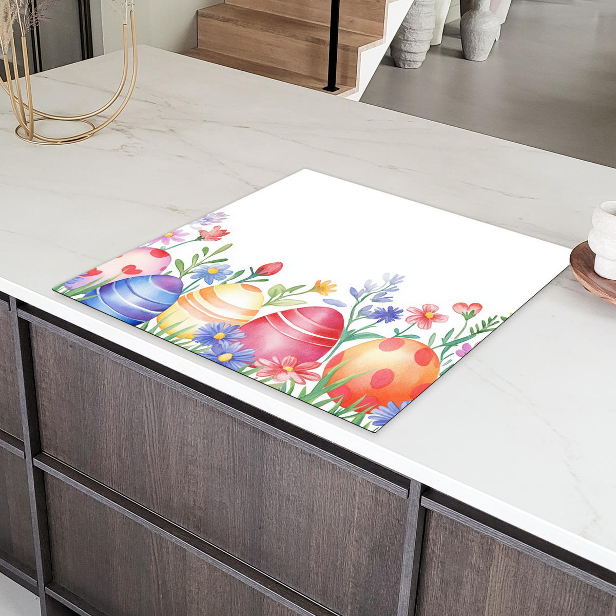 HERDABDECKPLATTE Blumengarten - Bunt - Eier Induktionsmatte 78x78 cm - Weiß, Kunststoff (78/78/0.2cm) - MuchoWow