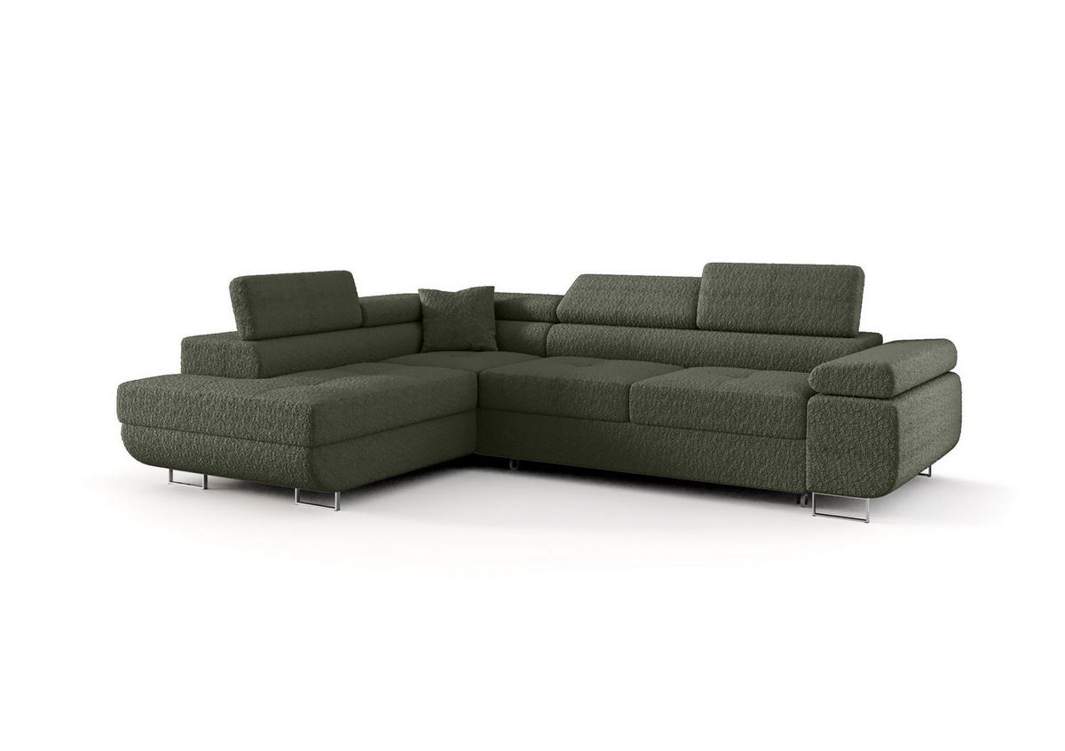 ECKSOFA EMILY mit Schlaffunktion Quelle 37 Links - Dunkelgrün, Textil (275/200cm) - Bedante