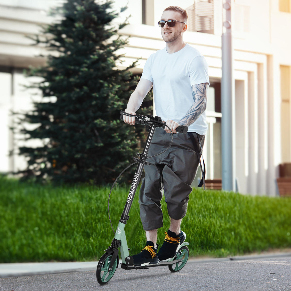 SCOOTER DE-18956 große 20 cm Rollen, Doppelbremse Grün - Grün, Metall (36.5/91.5cm) - ComfortXL