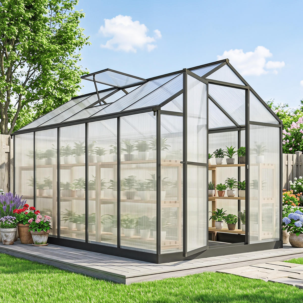 GEWÄCHSHAUS Transparent mit verstellbaren Fenstern 303x183x195 cm - Transparent, Kunststoff (303/195/183cm) - PANGIVO