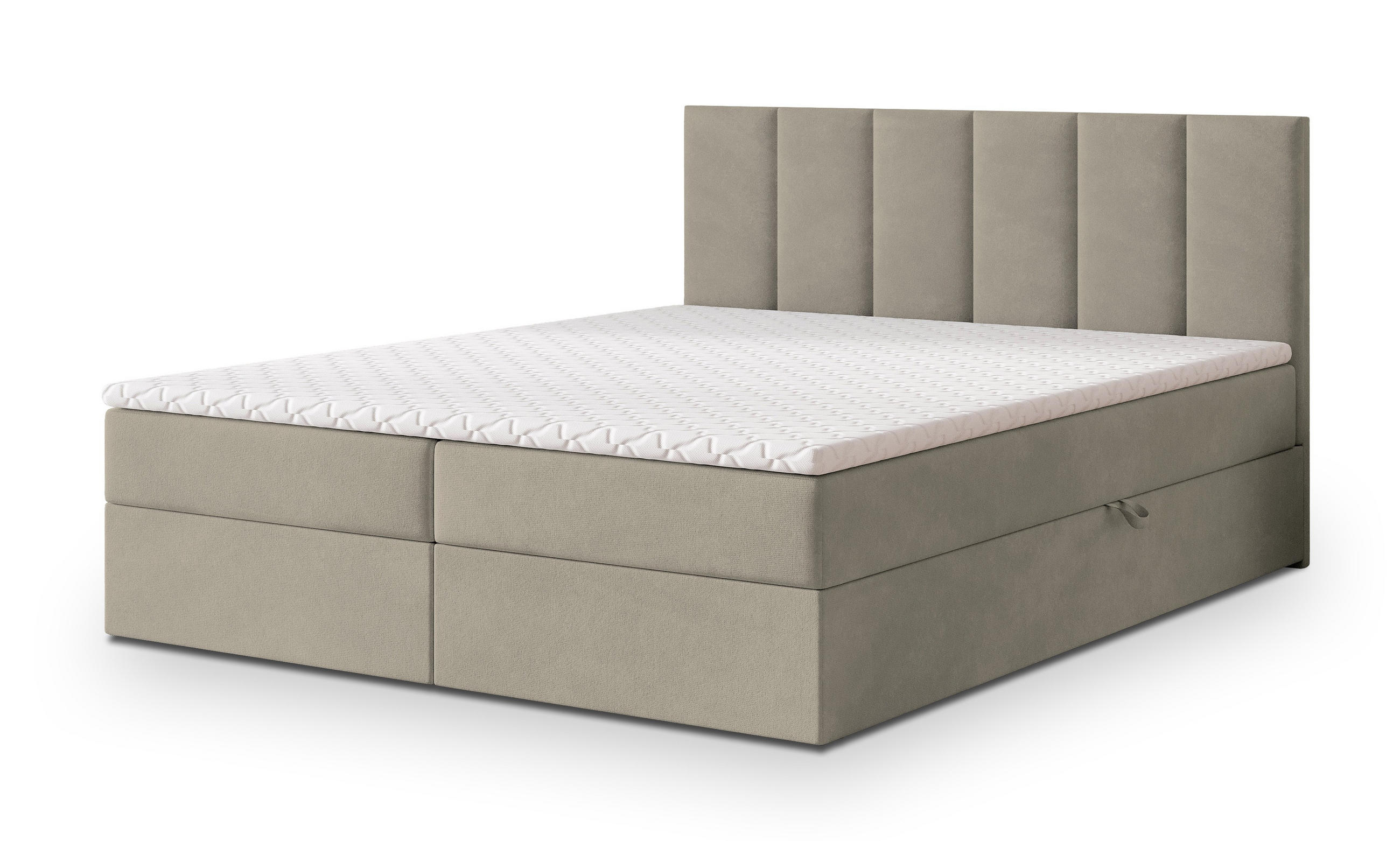 BOXBETT MERIL 140x200 cm mit Matratze und Topper - Beige - Beige, Holz (140/200cm) - MASSENO