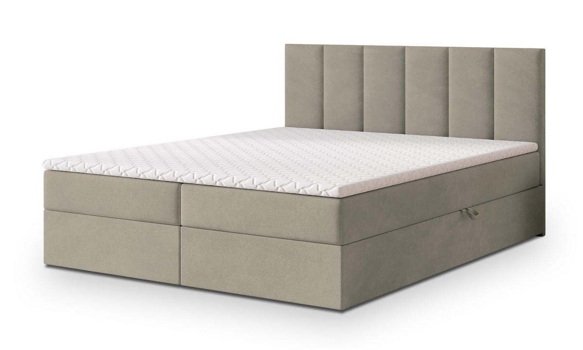 BOXBETT MERIL 160x200 cm mit Matratze und Topper - Beige - Beige, Holz (160/200cm) - MASSENO