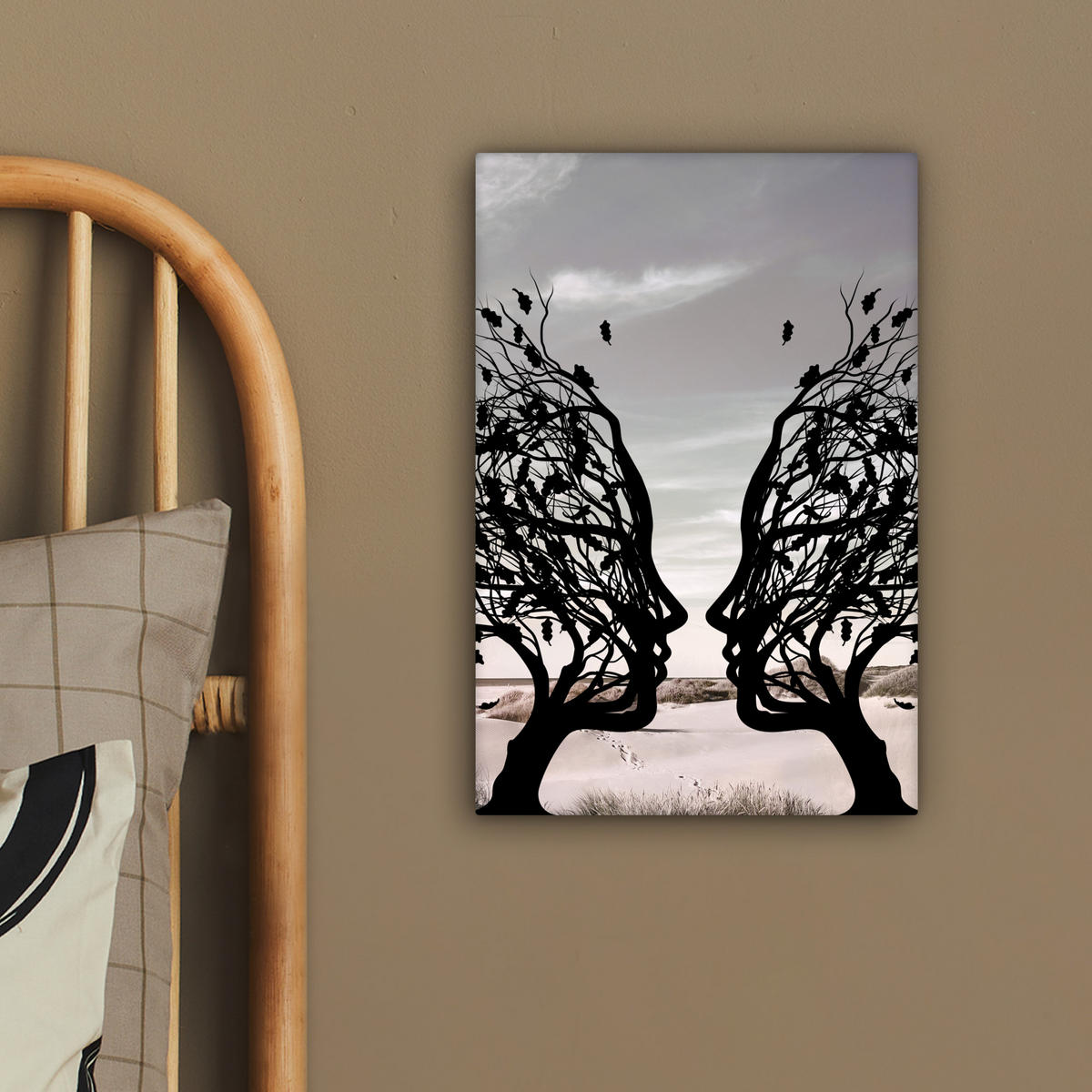 LEINWANDBILD Strand - Meer - Menschen - Baum - Moderne Kunst 20x30 cm - Hellgrau, Textil (20/30cm) - MuchoWow