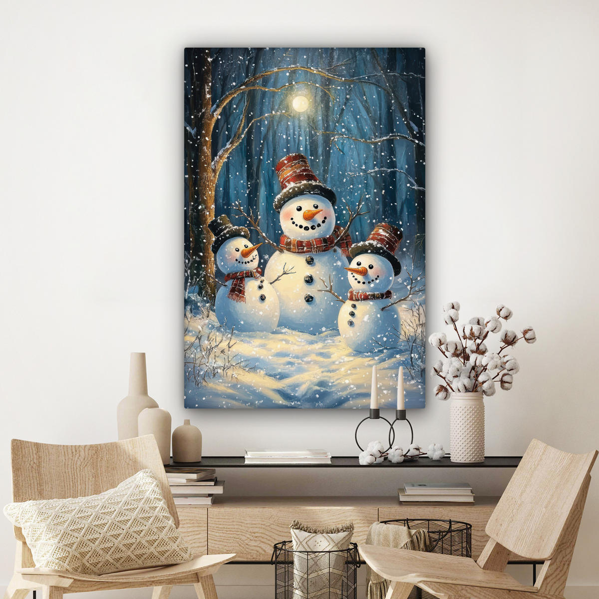 LEINWANDBILD Schneemann - Schnee - Winter - Wald 80x120 cm - Hellblau, Textil (80/120cm) - MuchoWow