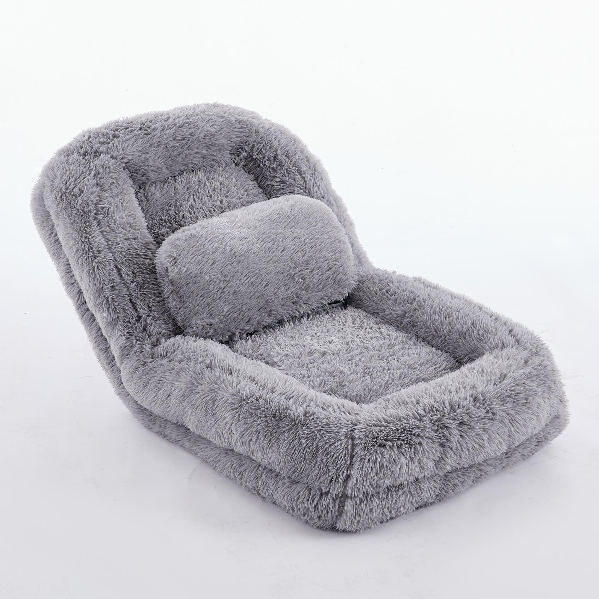 SITZSACK Plüsch Hellgrau mit Verstellfunktion und mit Kissen - Hellgrau, Holzwerkstoff/Textil (89/42/175cm) - WISHDOR