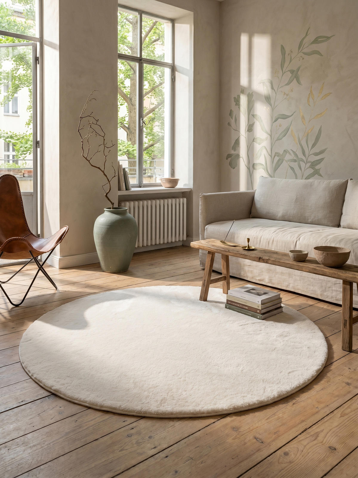 KURZFLORTEPPICH Waschbar NECKAR, einfarbig, aus Polyester, Creme, Ø 200 cm - Beige, Textil (200/200cm) - KADIMA DESIGN