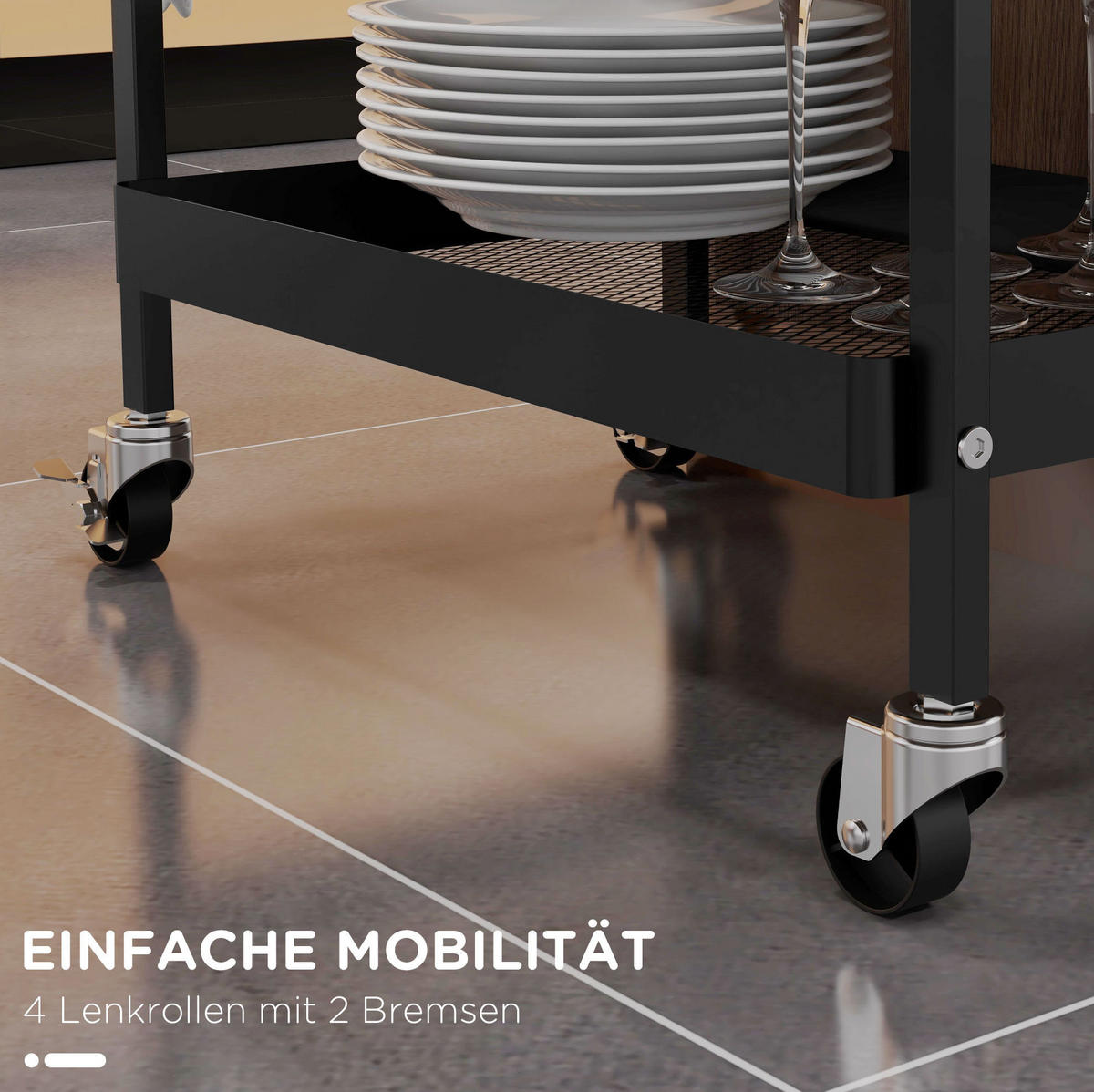 ROLLWAGEN mit Schublade und Ablage 61 x 32,6 x 58,5 cm Schwarz - Schwarz, Kunststoff (32.6/58.5/61cm) - Beauniv