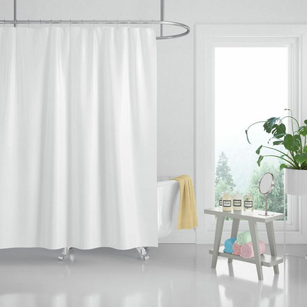 DUSCHVORHANG Weiß 90 x 180 cm Polyester wasserdicht schimmelresistent mit Haken rostfrei - Weiß, Kunststoff (90/180cm) - MCBOSON