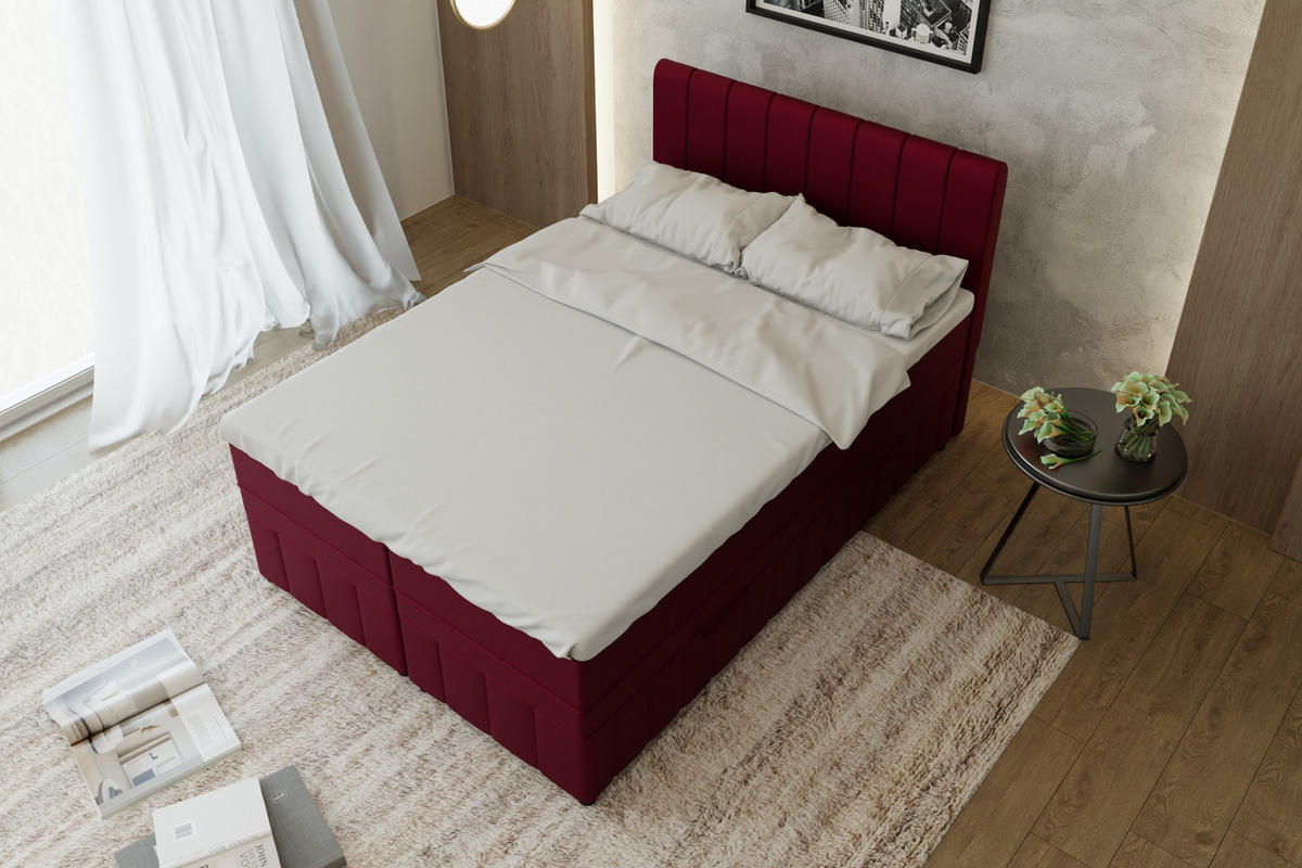 BOXBETT AVALON 140 x 200 cm mit Bettkasten und Topper - Rot - Rot, Holz - Panda Möbel