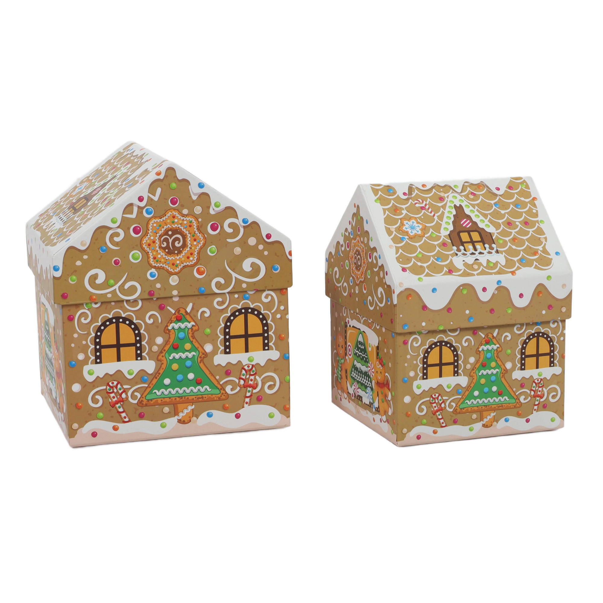 GESCHENKBOXEN Weihnachtshäuschen 2 Stk. - Hellbraun, Papier (15.3/19/15.3cm) - Home Styling Collection