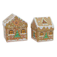 GESCHENKBOXEN Weihnachtshäuschen 2 Stk. - Hellbraun, Papier (15.3/19/15.3cm) - Home Styling Collection