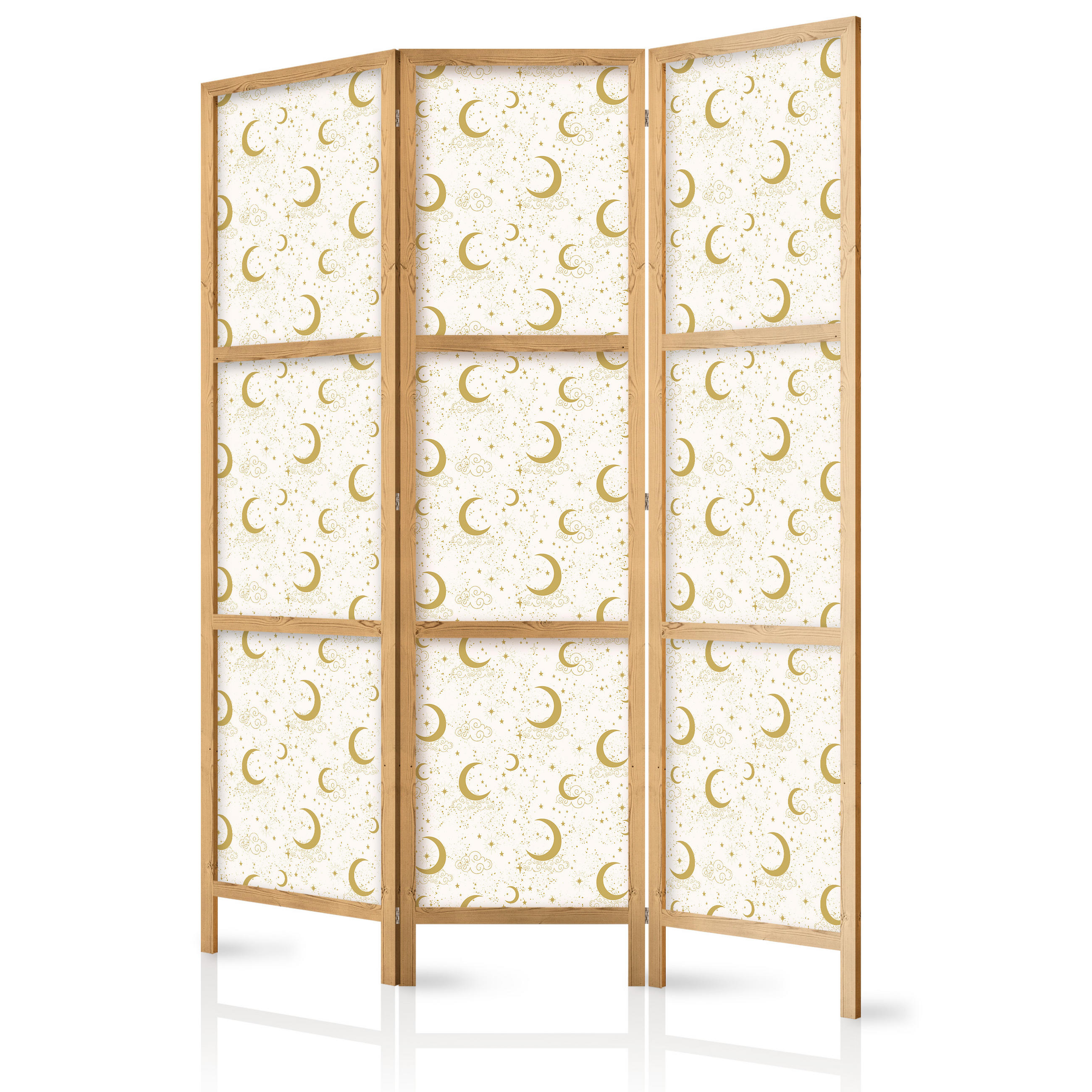 PARAVENT Japanischer 3-tlg 135x172 cm Monde Und Sterne - Gelb, Holz/Textil (135/172/3cm) - Muralo
