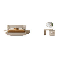 BETTANLAGE SEBASTIAN Schlafzimmer-Set, 4-teilig, Beige, Bett mit Kopfteil, 2 Nachttische und Kommode - Beige, Leder/Holzwerkstoff (160/200cm) - Villa Möbel