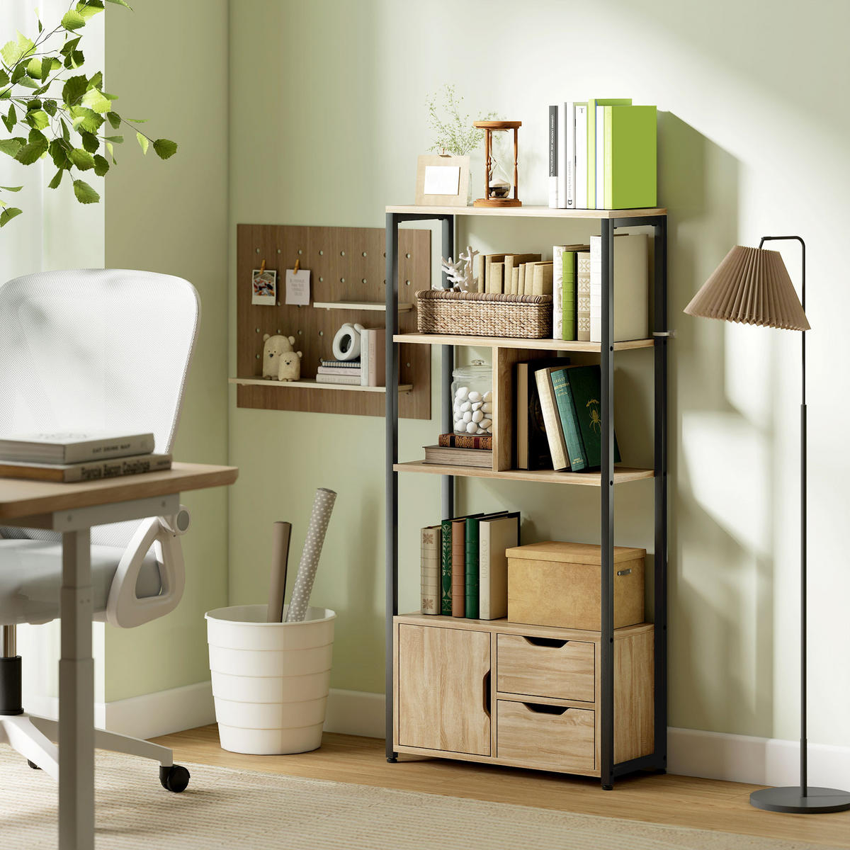 REGAL DE-15558 58/24/122 cm, 3 Ablagen und 2 Schubladen Naturholz/Schwarz - Naturfarben, Holzwerkstoff (58/122/24cm) - ComfortXL