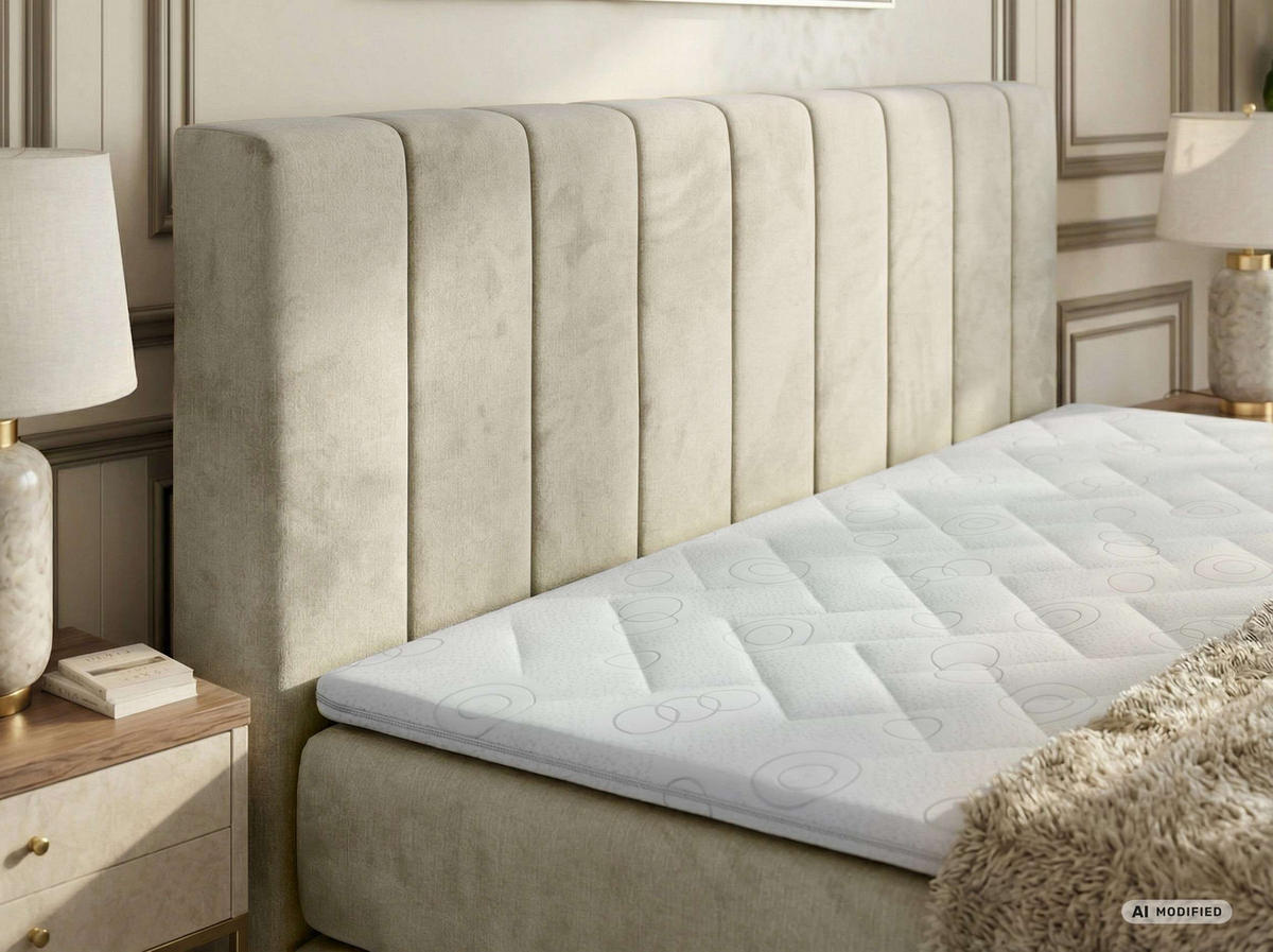BOXSPRINGBETT ALVER KING 200/200 - Beige Velvet - Topper T25 - H3 - Beige, Textil (200/200cm) - MKS
