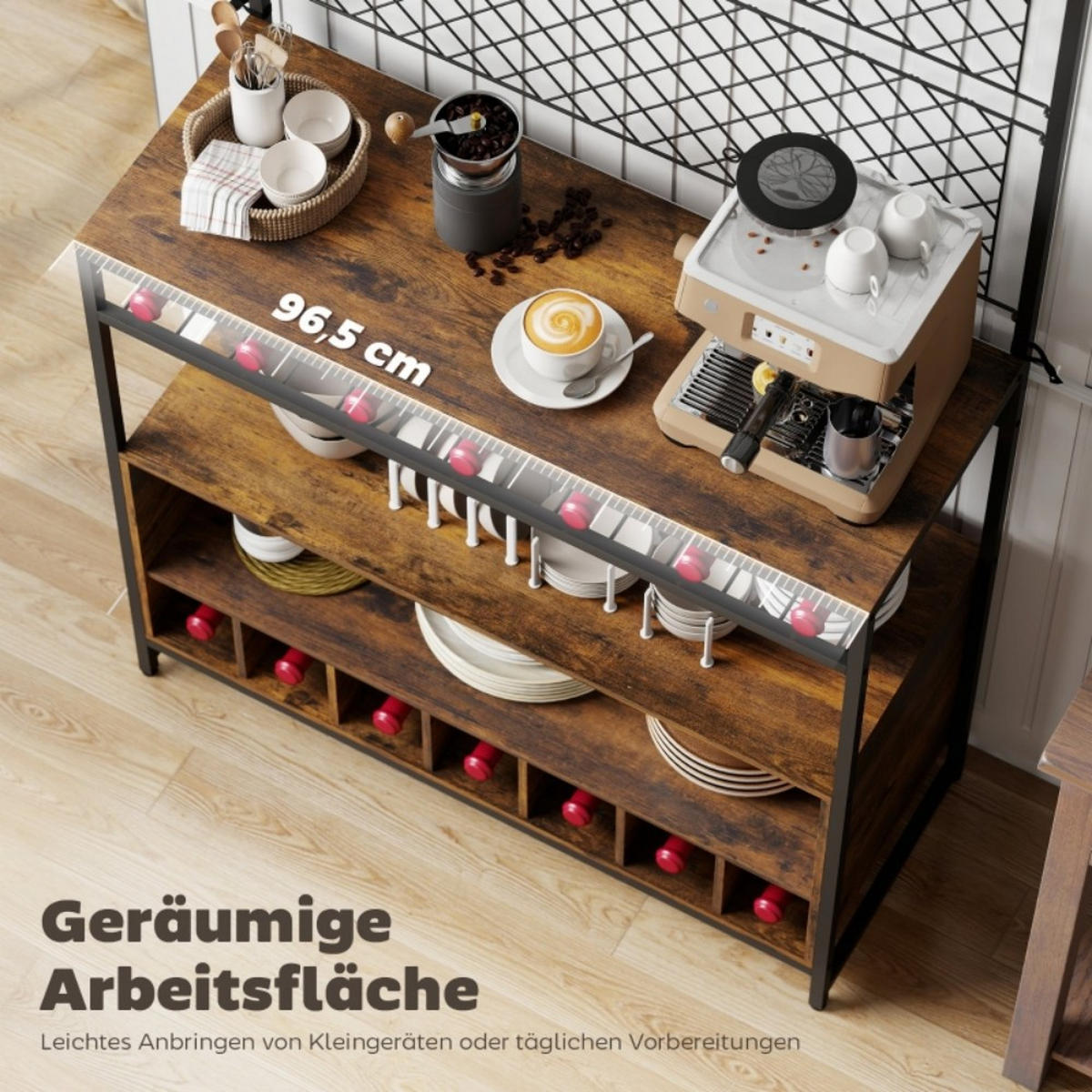 KÜCHENREGAL mit Arbeitsfläche,Küchenschrank,Metall+Holz,Braun - Braun, Metall (96.5/165/38cm) - LVHOM
