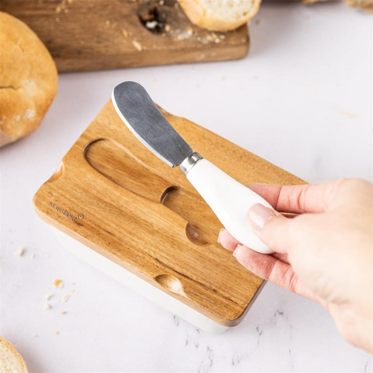 BUTTERDOSE Weiß 15.5/11/6.5 cm KB7785 - Weiß, Holz (11/6.5/15.5cm) - Klausberg 