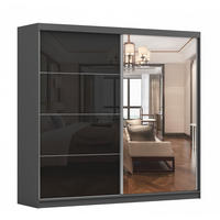 SCHWEBETÜRENSCHRANK MULTI 31 Grau/Schwarz + Spiegel 233 cm - Schwarz/Alufarben, Glas/Holzwerkstoff (233/218/61cm) - imoebel24