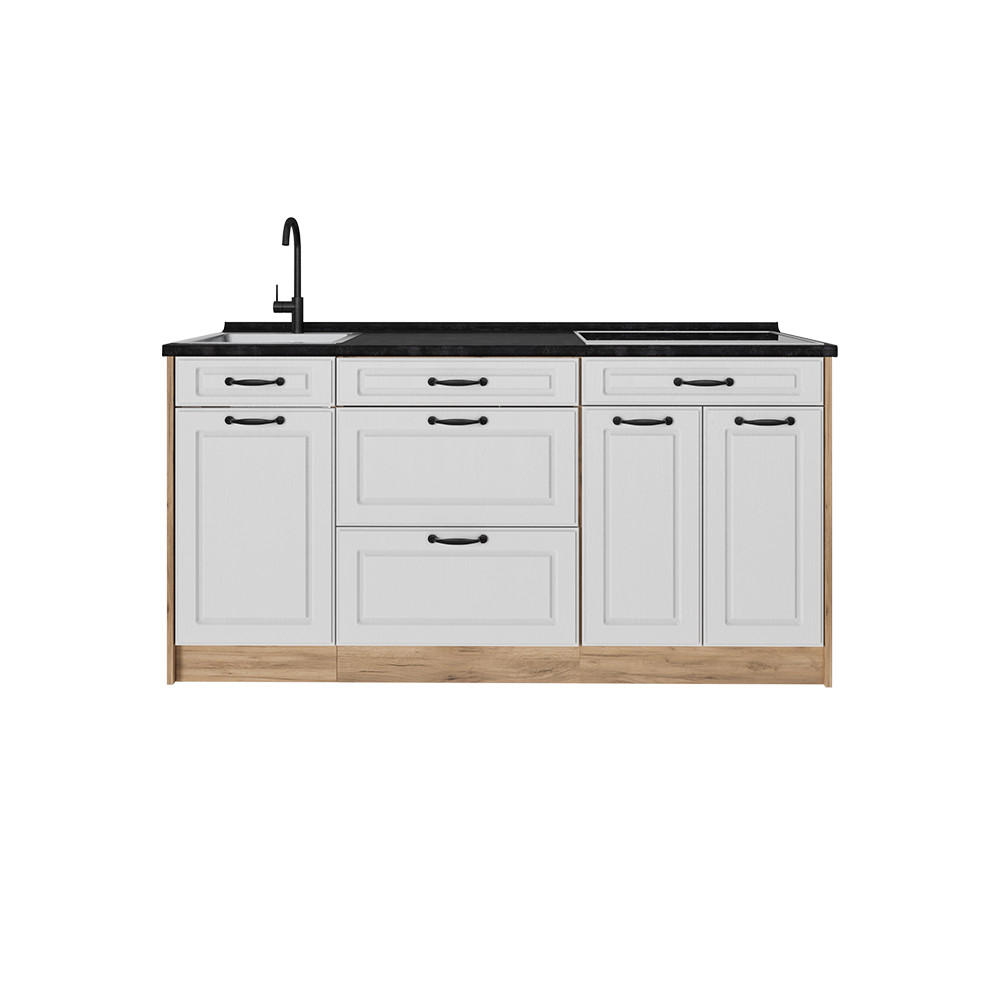 KÜCHENBLOCK R-Line, Weiß Landhaus/Goldkraft Eiche, 160 cm Arbeitsplatte Anthrazit - Eichefarben/Weiß, Holzwerkstoff (160/81.6/60cm) - Vicco