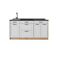 KÜCHENBLOCK R-Line, Weiß Landhaus/Goldkraft Eiche, 160 cm Arbeitsplatte Anthrazit - Eichefarben/Weiß, Holzwerkstoff (160/81.6/60cm) - Vicco