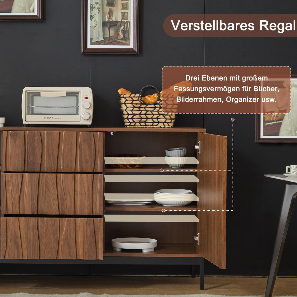 SIDEBOARD 150/40/80 cm dunkelbraun aus MDF mit verstellbaren Einlegeböden - Naturfarben, Holzwerkstoff (150/80/40cm) - OKWISH