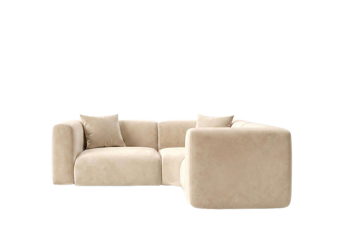 ECKSOFA Modulares, Corner Mini, Velvet-Stoff Bluvel, Creme, GRETA - Creme, Holz (190/190cm) - Kaiser Möbel